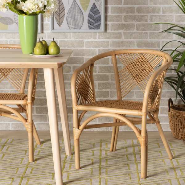 Baxton Studio Kagama Modern Bohemian Natural Brown Rattan Dining Chair 209-12789